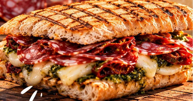 Gegrilltes Panini mit Salami und Käse für Firmenfeiern und private Events